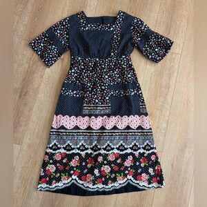 Vintage Prairie Floral Empire Waist Midi Dress Cottagecore Boho